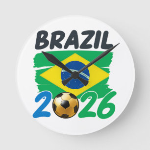 ブラジル2026サッカー+ファン+デザイン+フラグカラーフー ラウンド壁時計