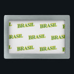 ブラジル3D 長方形ベルトバックル<br><div class="desc">ブラジルは緑と黄色。3D効果のフォント。</div>