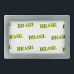 ブラジル3D 長方形ベルトバックル<br><div class="desc">ブラジルは緑と黄色。3D効果のフォント。</div>