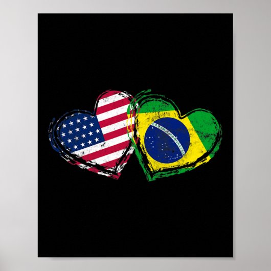 ブラジル アメリカ国旗 ハート ブラジル系アメリカ人 愛 ポスター (正面)