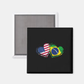 ブラジル アメリカ国旗 ハート ブラジル系アメリカ人 愛 マグネット (正面/裏面)