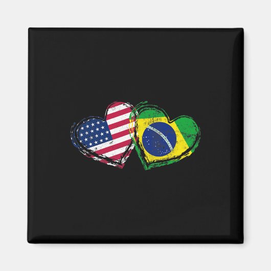 ブラジル アメリカ国旗 ハート ブラジル系アメリカ人 愛 マグネット (正面)