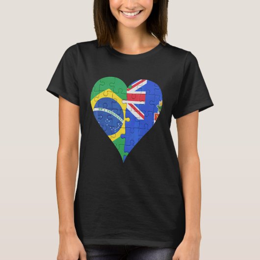 ブラジル・カイマン国旗のハート Tシャツ (正面)