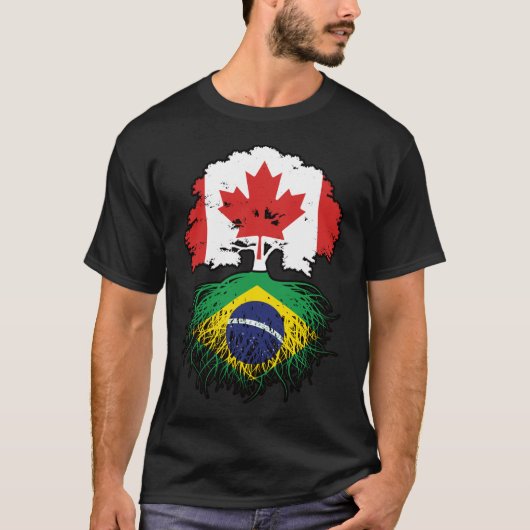 ブラジル・カナダ・カナダ・ツリー・ルーツ国旗 Tシャツ (正面)