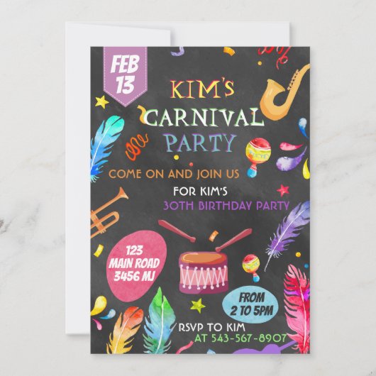 ブラジル カーニバルをテーマにした招待状のデザイン 招待状 (正面)