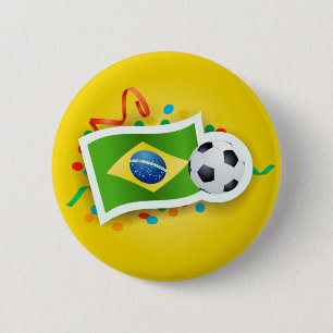 ブラジル、サッカーと国旗 缶バッジ
