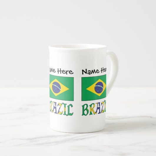 ブラジル ブラジル国旗 名前入りカスタマイズ ボーンチャイナマグカップ (正面右)
