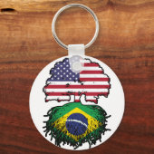 ブラジル・ブラジル・アメリカ合衆国ツリー・ルーツ国旗 キーホルダー (正面)