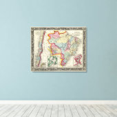 ブラジル、ボリビア、パラグアイ、ウルグアイの地図 キャンバスプリント (インサイチュ (ウッドフロア))