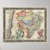 ブラジル、ボリビア、パラグアイ、ウルグアイの地図 ポスター (正面)