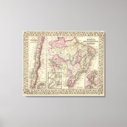 ブラジル、ボリビア、パラグアイ、ウルグアイ キャンバスプリント (正面)