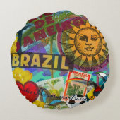 ブラジル リオデジャネイロ 太陽 旅行 カラフル アート ラウンドクッション (裏面)
