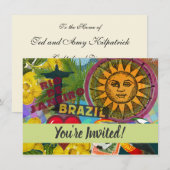 ブラジル リオデジャネイロ 太陽 旅行 カラフル アート 招待状 (正面/裏面)