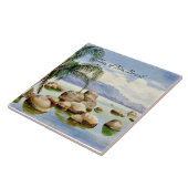 ブラジル、リオ湾のヤシの木と大きい石 タイル (側面)