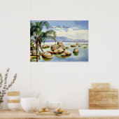 ブラジル、リオ湾のヤシの木と大きい石 ポスター (キッチン)