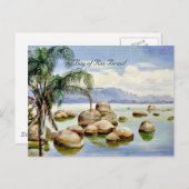 ブラジル、リオ湾のヤシの木と大きい石 ポストカード (正面/裏面)