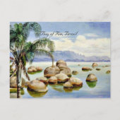 ブラジル、リオ湾のヤシの木と大きい石 ポストカード (正面)