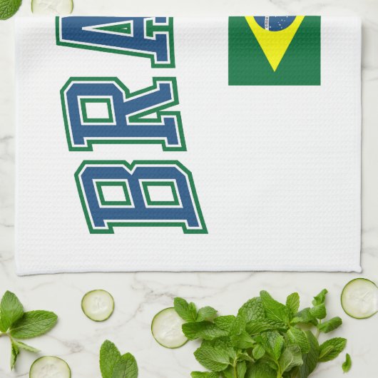 ブラジル + 旗 キッチンタオル (折り畳み)