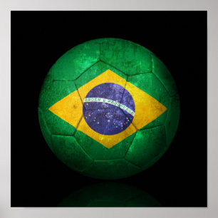 ブラジ擦り切れたル国旗のサッカーボール ポスター
