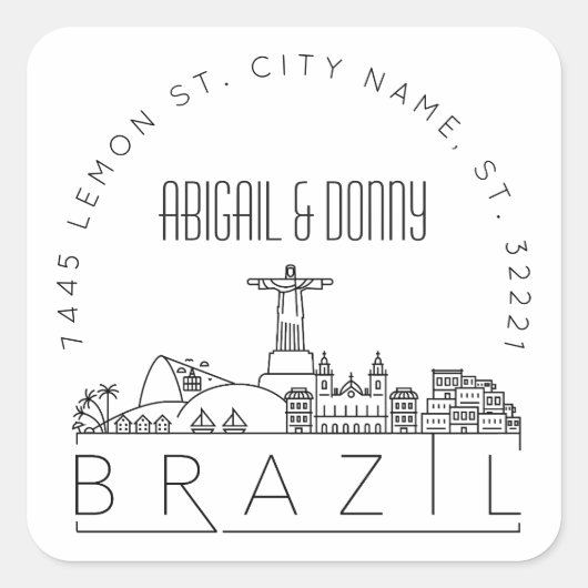 ブラジ結婚ル |事前にアドレス指定された封筒用シール スクエアシール (正面)
