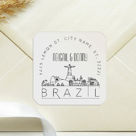 ブラジ結婚ル |事前にアドレス指定された封筒用シール スクエアシール