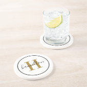 ブラスエレガントブラックラウンドカスタムモノグラムイニシャル コースター (側面)
