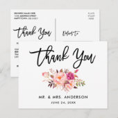 ブラスクリプトウェディングピンクフラワーの感謝 ポストカード (正面/裏面)