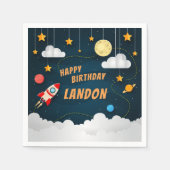 ブラストオフパーソナライズされた宇宙テーマ誕生日パーティー スタンダードカクテルナプキン (正面)