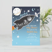 ブラストオフロケット船宇宙ベビーシャワー 招待状 (スタンド正面)