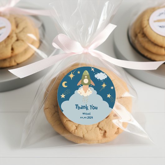 ブラストオフ宇宙冒険子供の誕生日 ラウンドシール