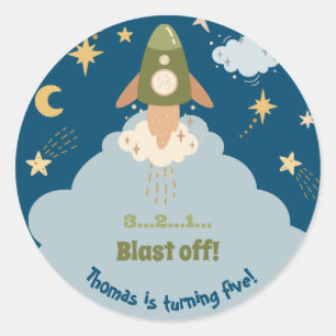 ブラストオフ宇宙冒険子供の誕生日 ラウンドシール