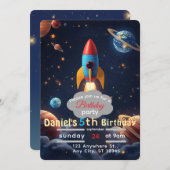 ブラストオフ宇宙誕生日パーティーの招待 | アザ 招待状 (正面/裏面)