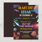 ブラストオフ宇宙誕生日招待状 招待状 (正面/裏面)