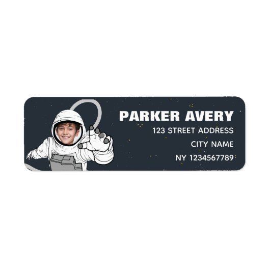 ブラストオフ宇宙飛行士フォトボーイ誕生日 ラベル (正面)