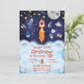 ブラストオフ招待状、宇宙誕生日招待状 招待状 (スタンド正面)