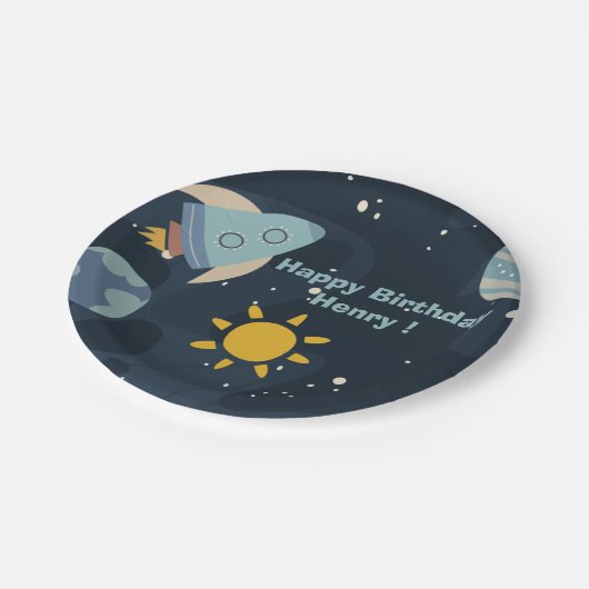ブラストオフ最初ののまわりに旅の太陽の最初の誕生日 ペーパープレート (アングル)