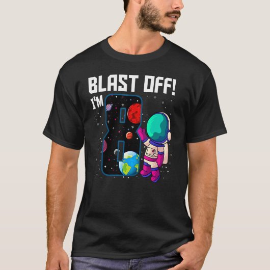 ブラストオフ私は8誕生日宇宙飛行士8宇宙パーティー Tシャツ (正面)