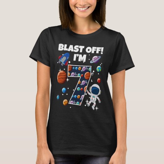 ブラストオフI'm 7宇宙バースデーパーティーお祝い7 Tシャツ (正面)