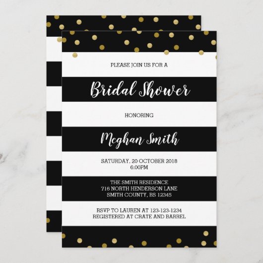 ブラストライプのイダルシャワーの招待、白黒 招待状 (正面/裏面)