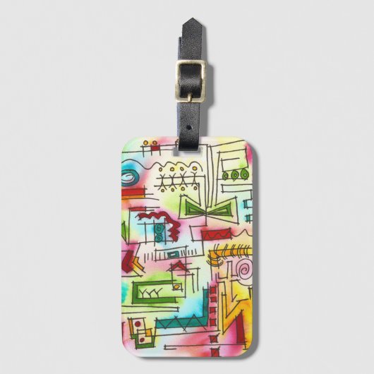 ブラゼン絵を描ハモダンの幾何学水色 ラゲッジタグ (正面縦)