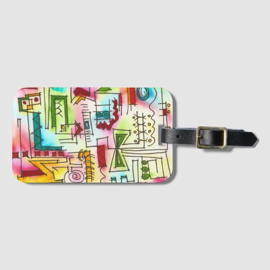 ブラゼン絵を描ハモダンの幾何学水色 ラゲッジタグ (正面横)