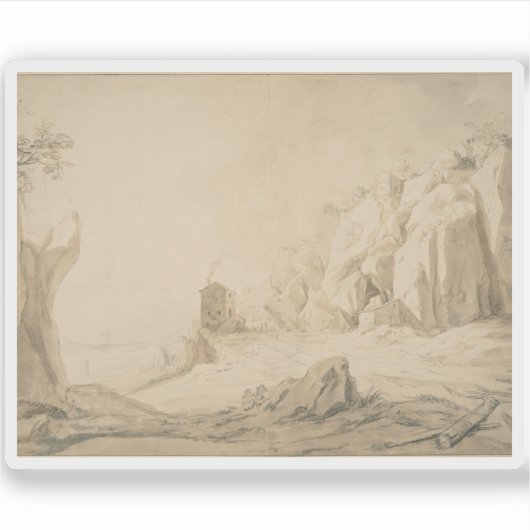 ブラチアーノ近郊の崖の下に道路を持つ風景 シール (正面)