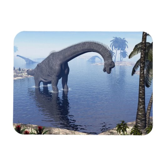 ブラチオサウルス恐竜の水中 – 3D 描写 マグネット (横)