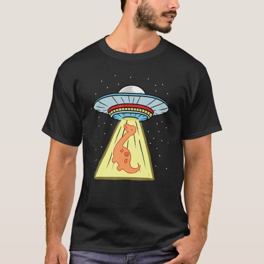 ブラチオサウルス恐竜のUFO拉致 Tシャツ (正面)