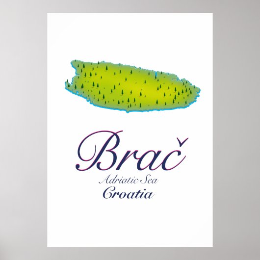 ブラチ・アドリア海、クロアチアの地図 ポスター (正面)