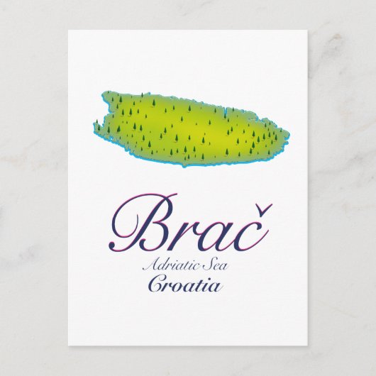 ブラチ・アドリア海、クロアチアの地図 ポストカード (正面)