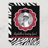 ブラッかわいらしク&レッドの誕生日パーティーの招待 招待状 (正面/裏面)