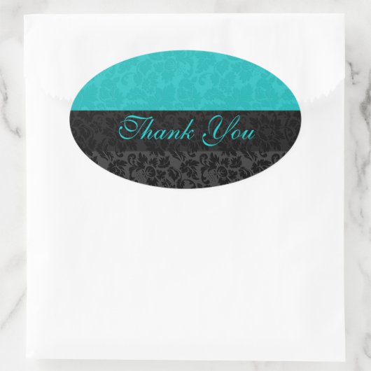 ブラッはっきりしたクエレガント&ターコイズフローラダマスク 楕円形シール (バッグ)