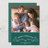 ブラッエレガントクダークティール(緑がかった色)とホワイトホリデーフォト シーズンカード (正面/裏面)
