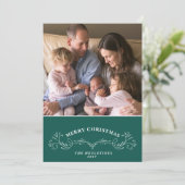 ブラッエレガントクダークティール(緑がかった色)とホワイトホリデーフォト シーズンカード (スタンド正面)